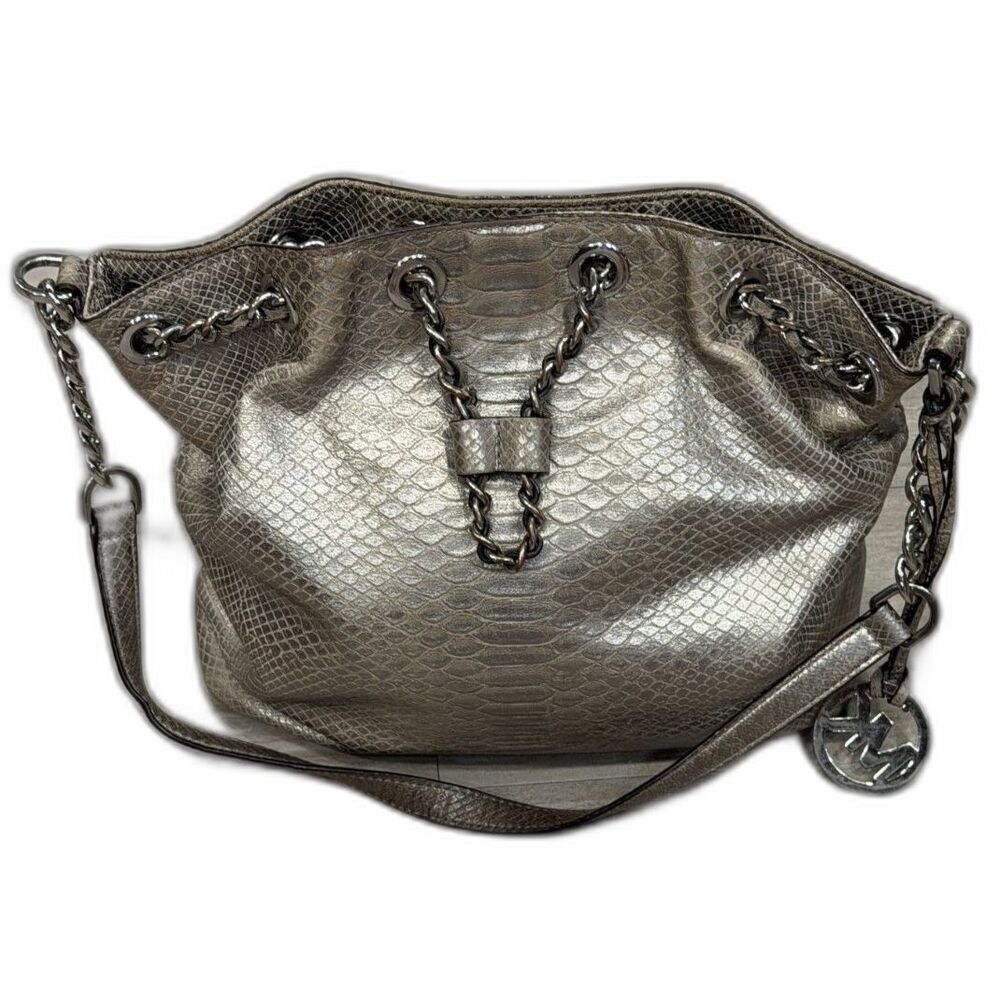 Michael Kors Metallic Python Embossed Chain Tote Bag - Picture 2 of 8